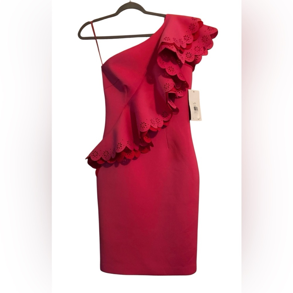 NWT NERO BY JATIN VARMA PINK SHEATH RUFFLE DRESS SIZE 6